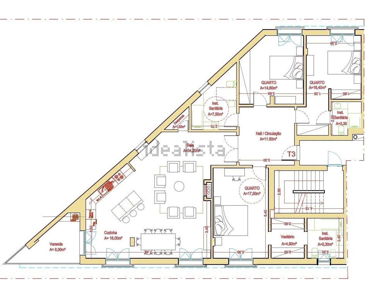 公寓 t3出售在Castelo Branco - 平面图