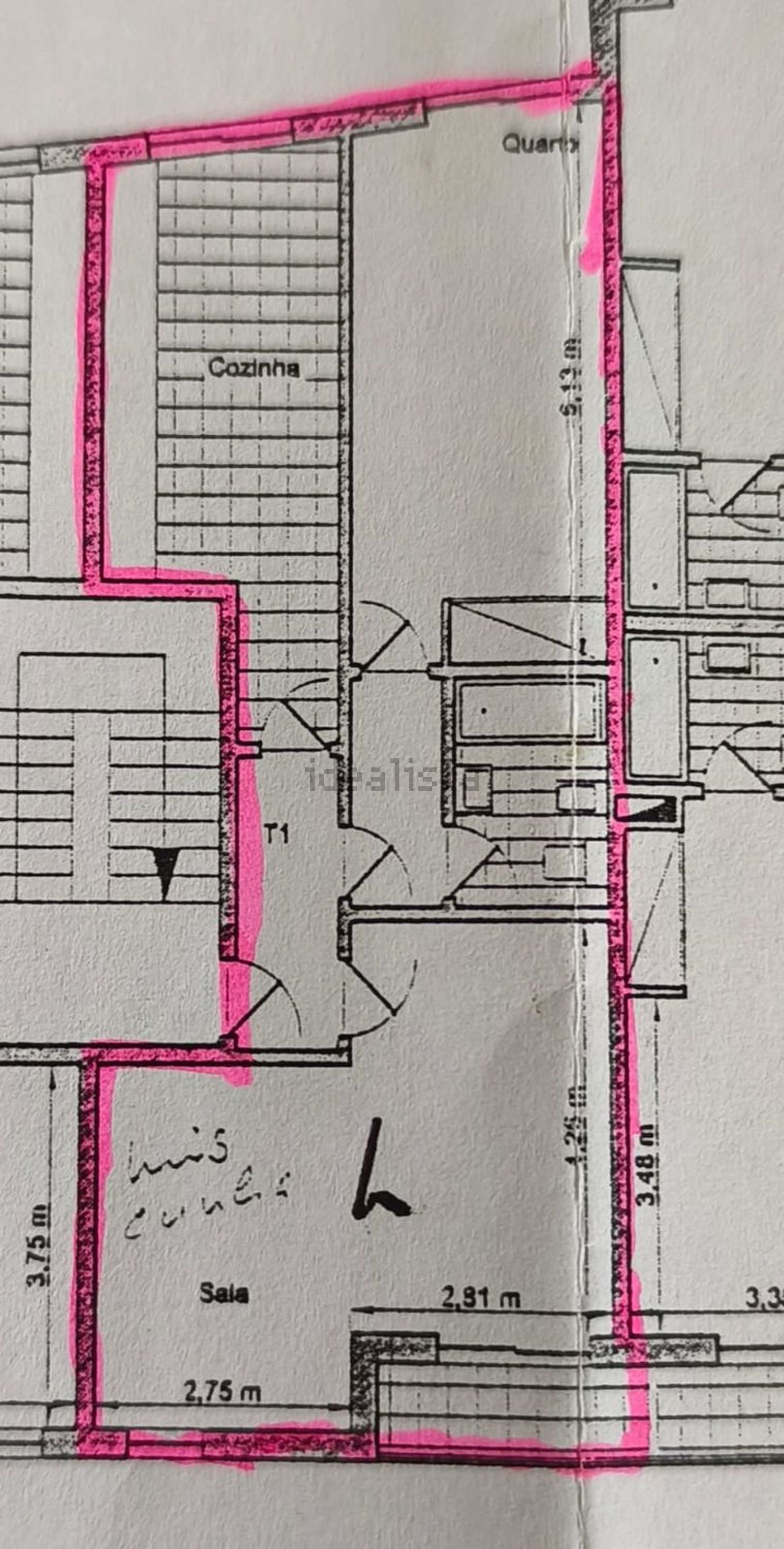 出租公寓 t1在Rua Nova de Vilar, 75 - 平面图