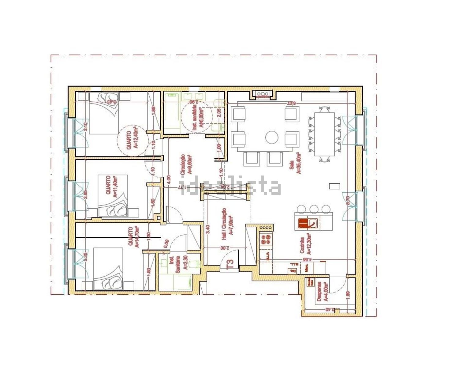 公寓 t3出售在Castelo Branco - 平面图