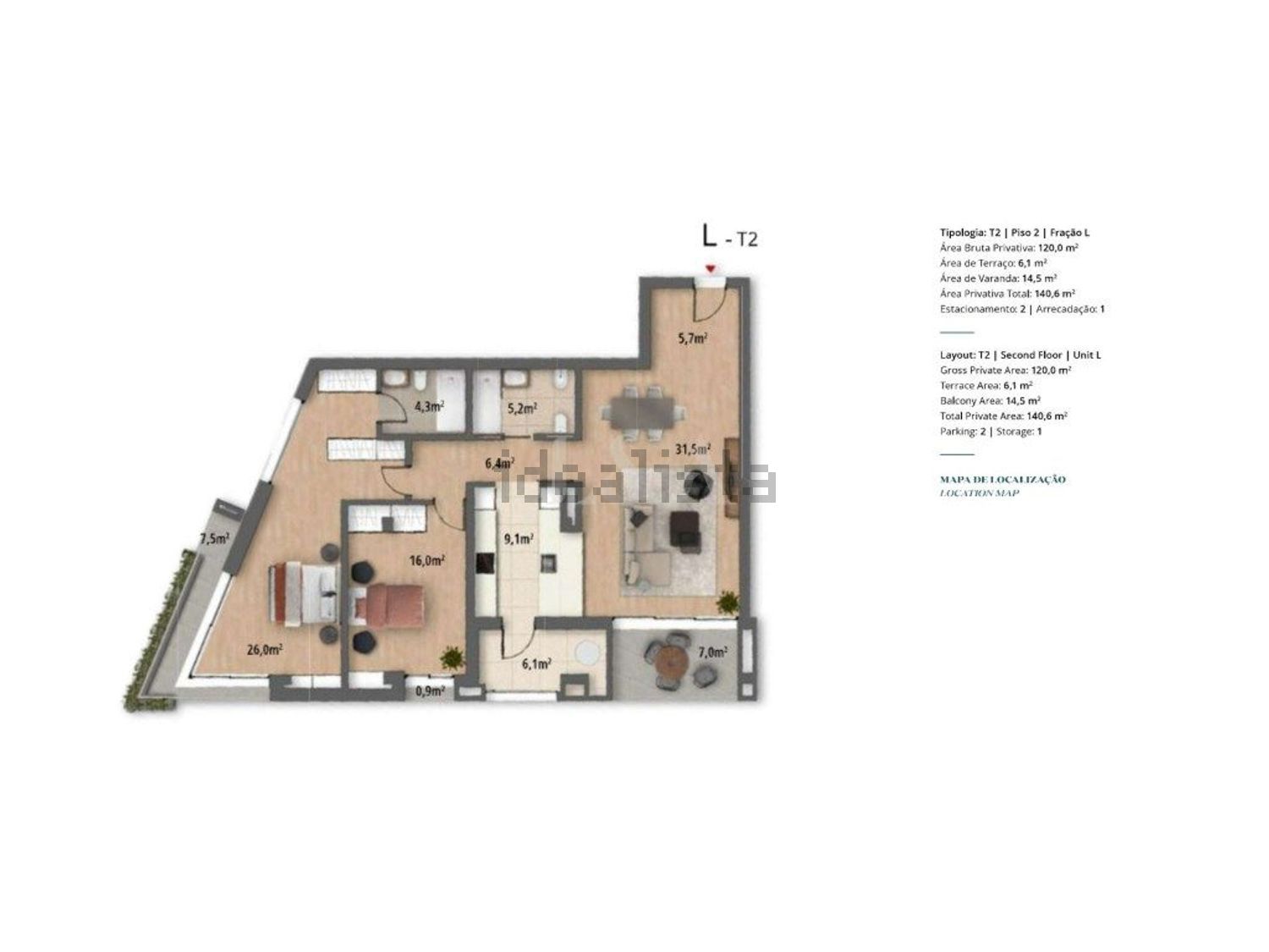 公寓 t2出售在Centro - 平面图