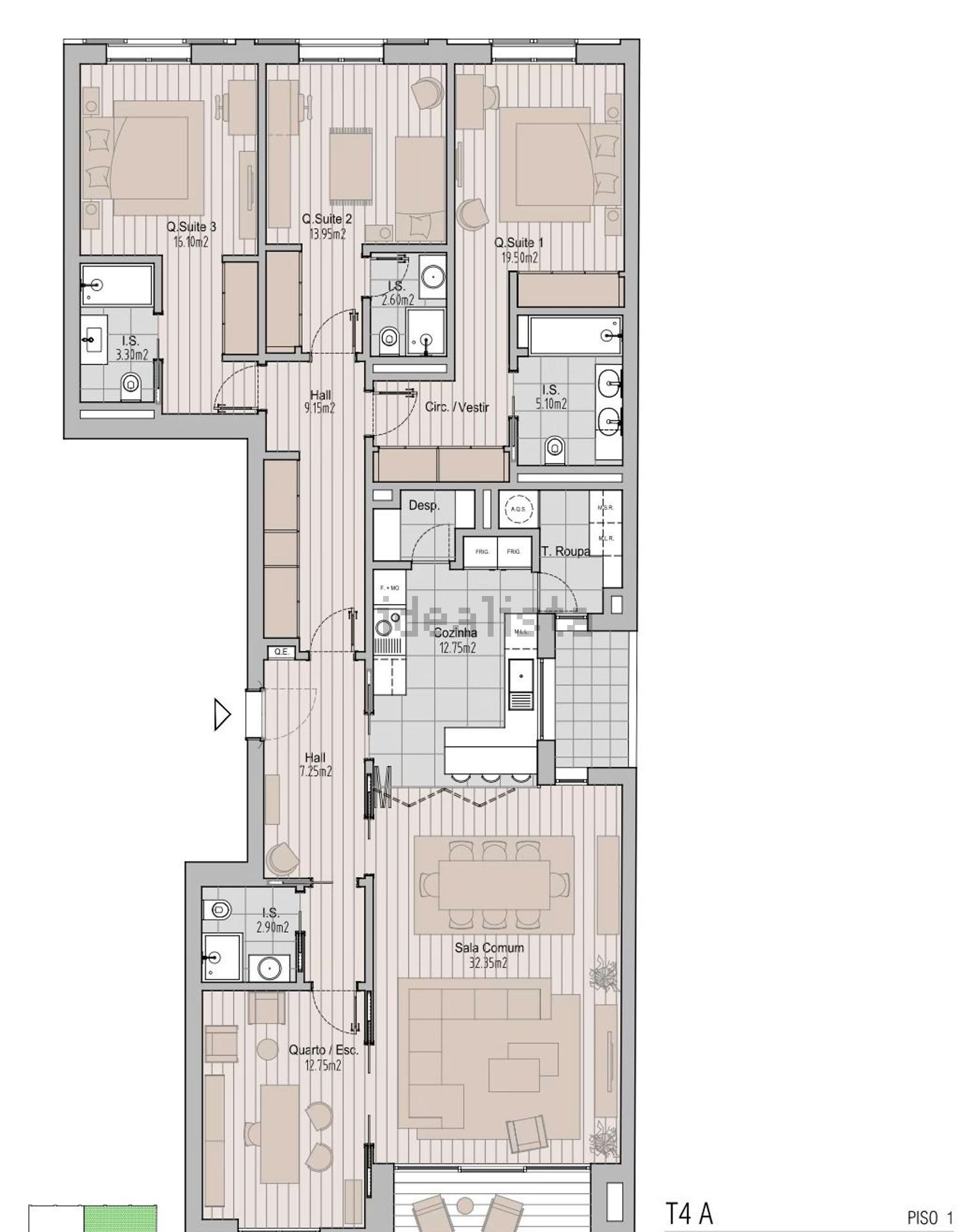 公寓 t4出售在Campo Pequeno - 平面图