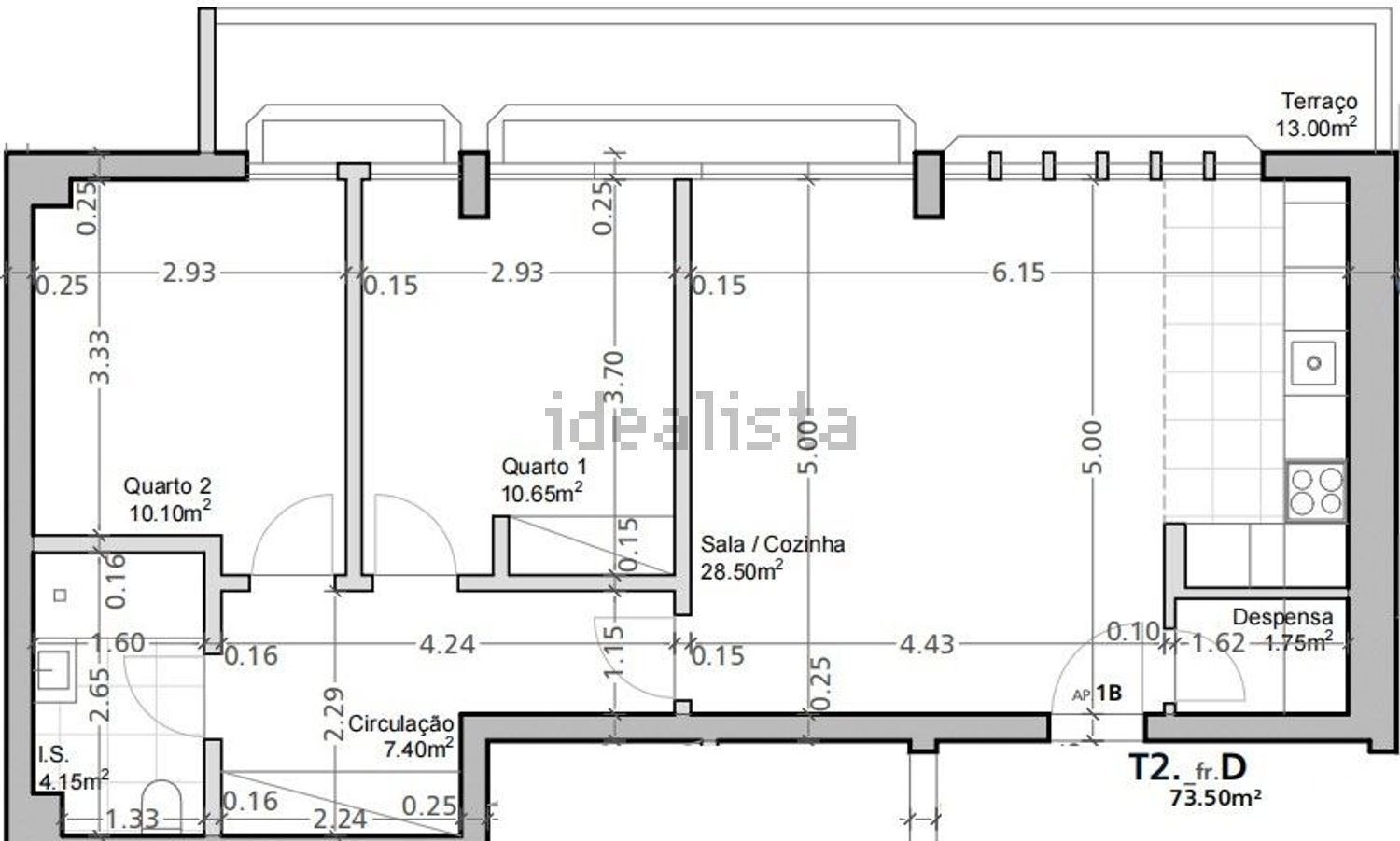出租公寓 t2在Avenida 5 de Outubro - 平面图