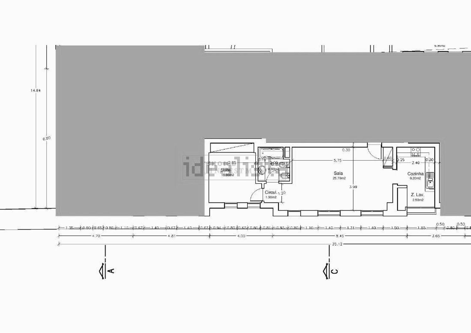 出租公寓 t1Calçada dos Barbadinhos - 平面图