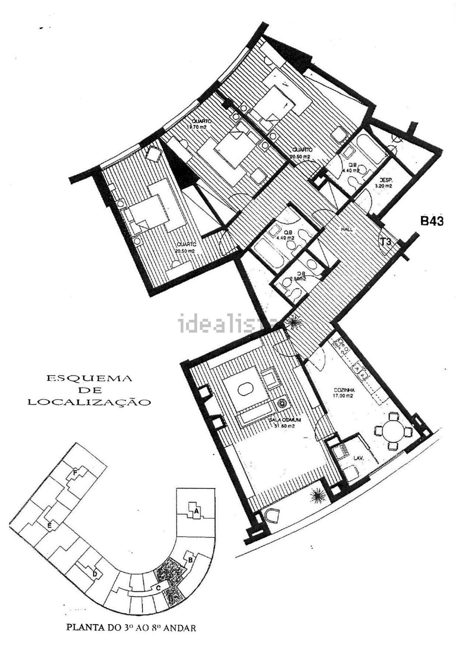 出租公寓 t3在Avenida Dom Manuel II, 2048 - 平面图