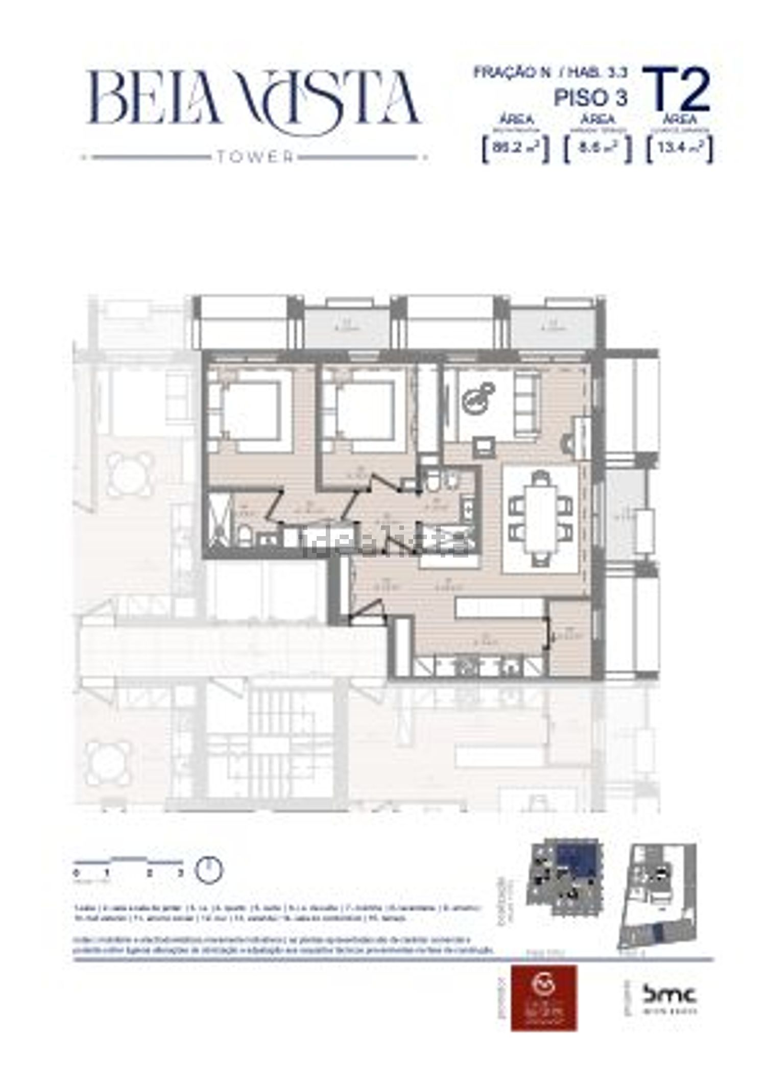 公寓 t2出售在Rua da Cruz de Pau - 平面图