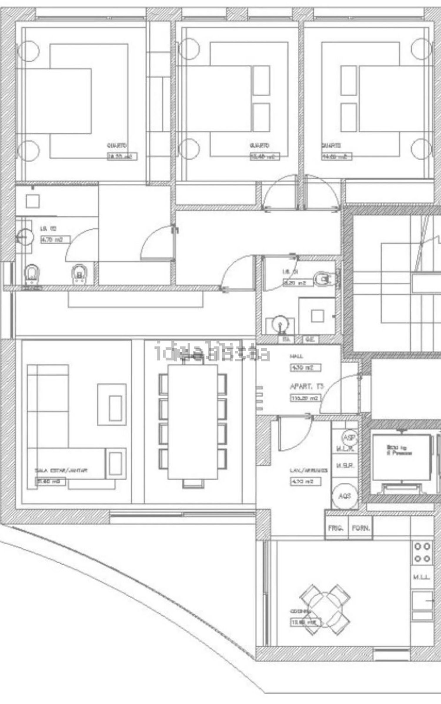 出租公寓 t3在Rua de Santa Marta, 189 - 平面图