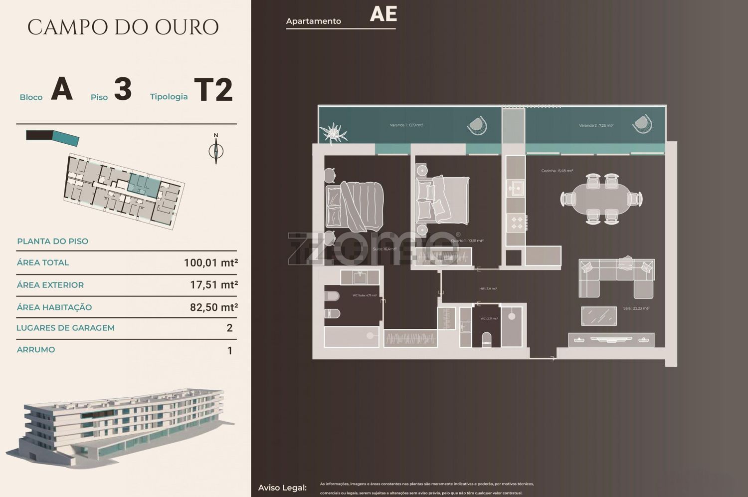 公寓 t2出售在Avenida do Campo do Ouro s/n - 平面图