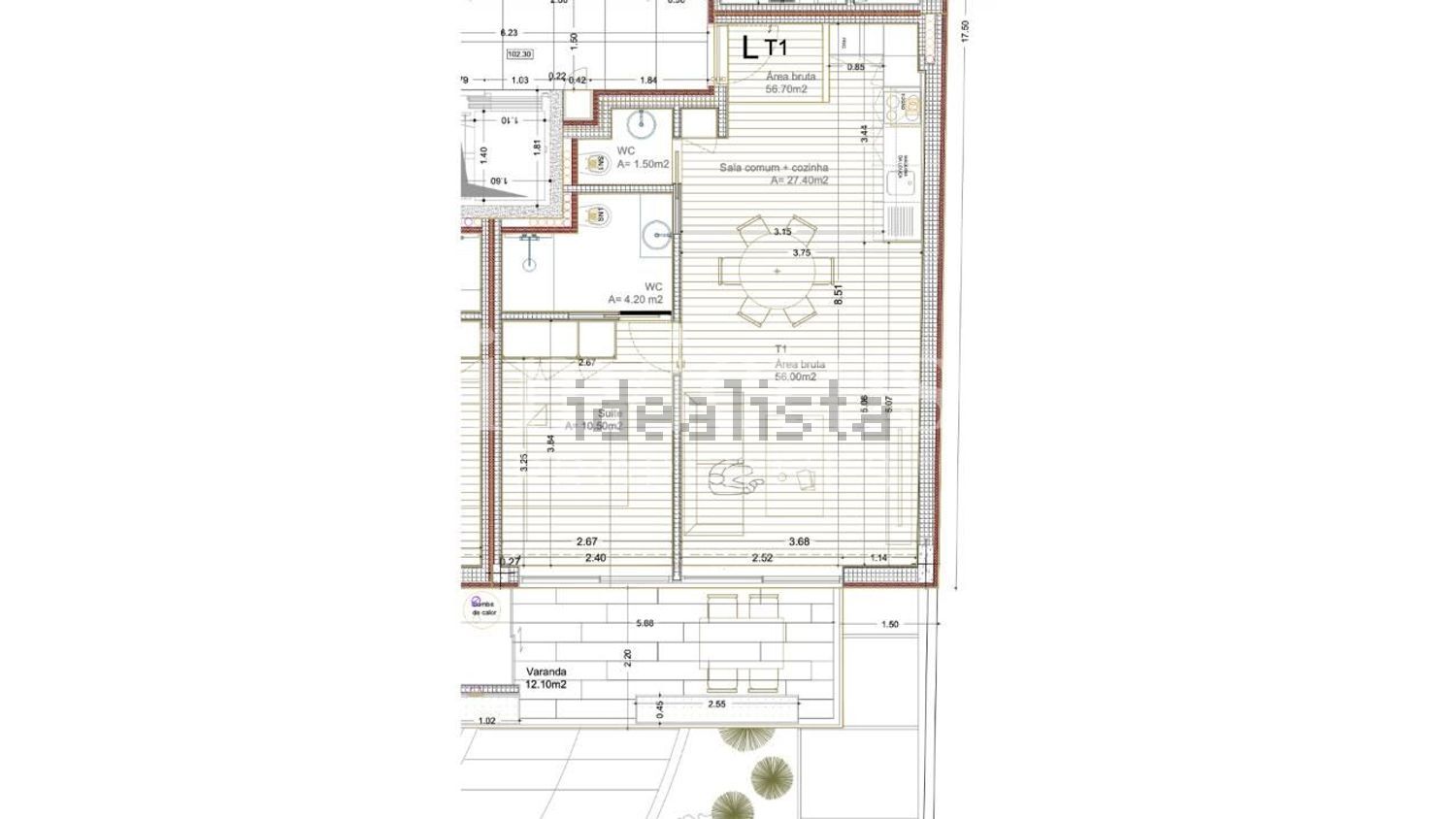 公寓 t1出售在Rua de São Gens s/n - 平面图