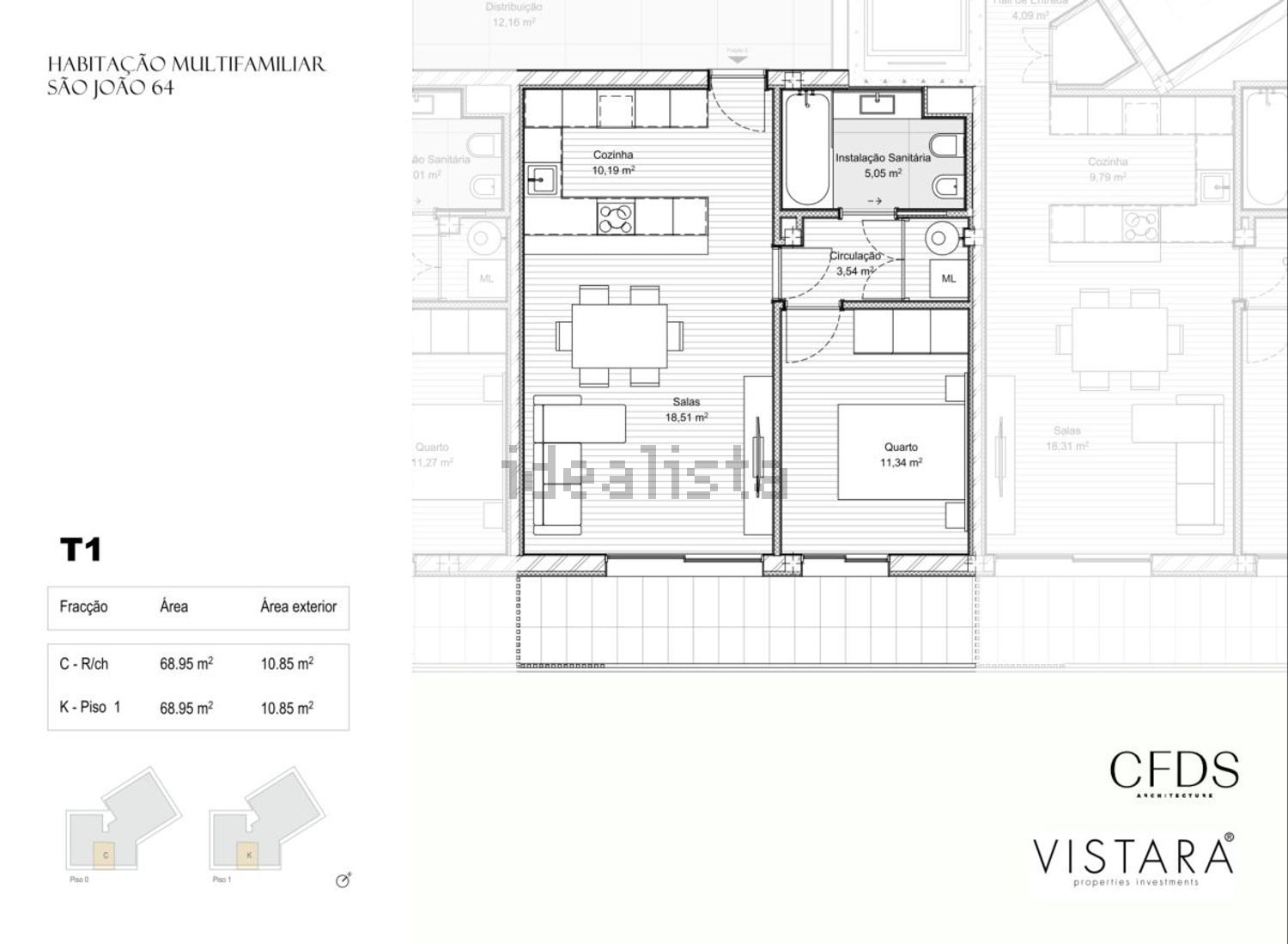 公寓 t1出售在Avenida de S. João Evangelista, 64 - 平面图
