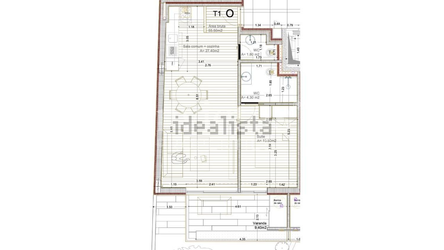 公寓 t1出售在Rua de São Gens s/n - 平面图