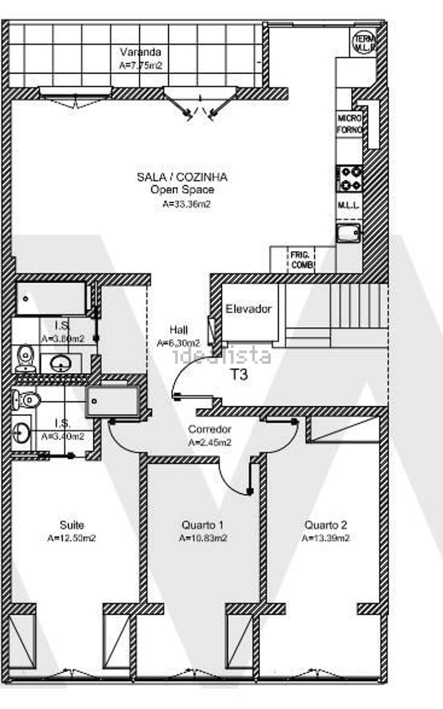 公寓 t3出售在Bairro de Santa Cruz - 平面图