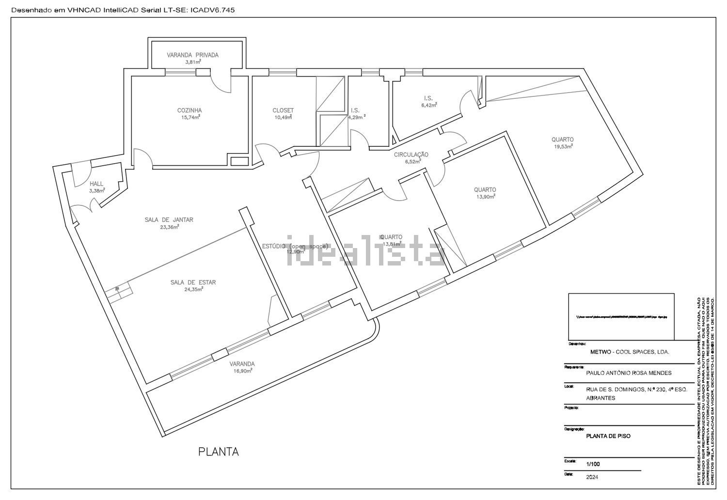 出租公寓 t3在Rua de São Domingos, 230 - 平面图