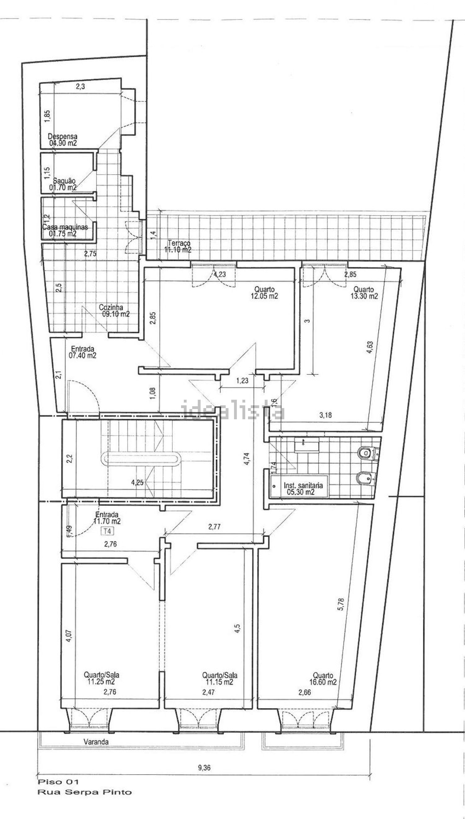出租公寓 t3在Praça Sá da Bandeira, 13 - 平面图