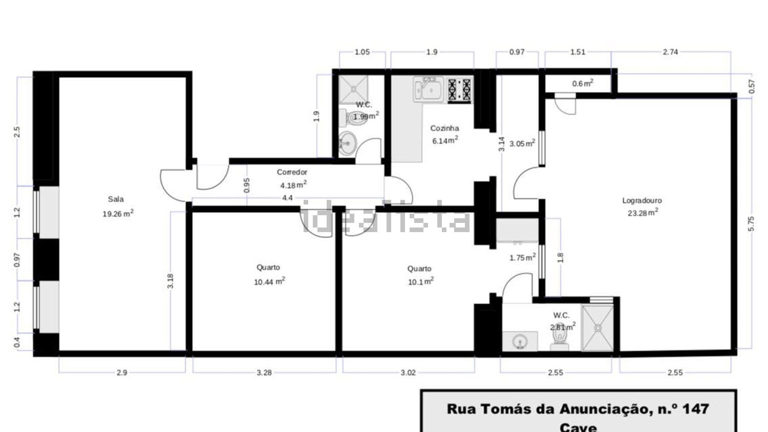 公寓 t2出售在Rua Tomás da Anunciação, 147 - 平面图