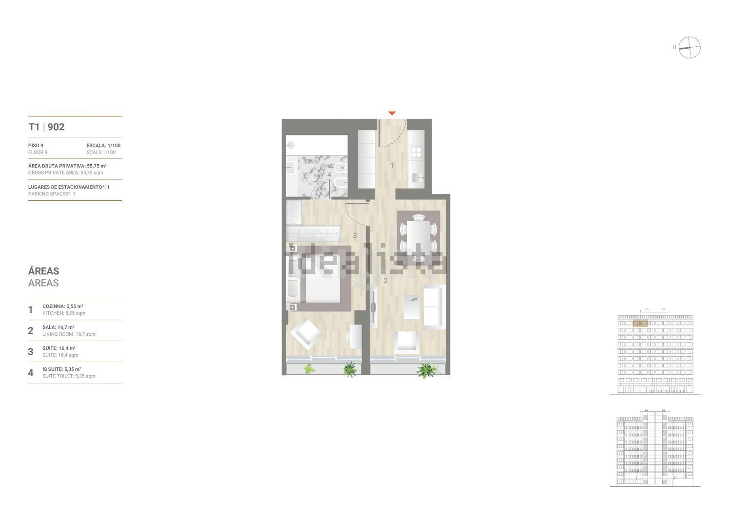公寓 t1出售在Avenida Infante Santo, 34 - 平面图