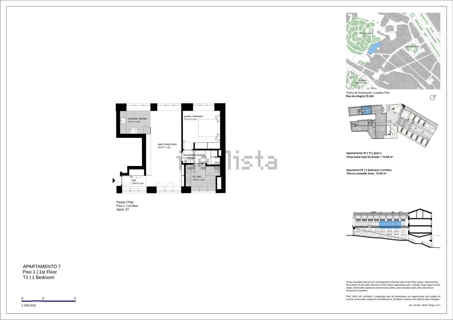 出租公寓 t1在Rua da Alegria - 平面图