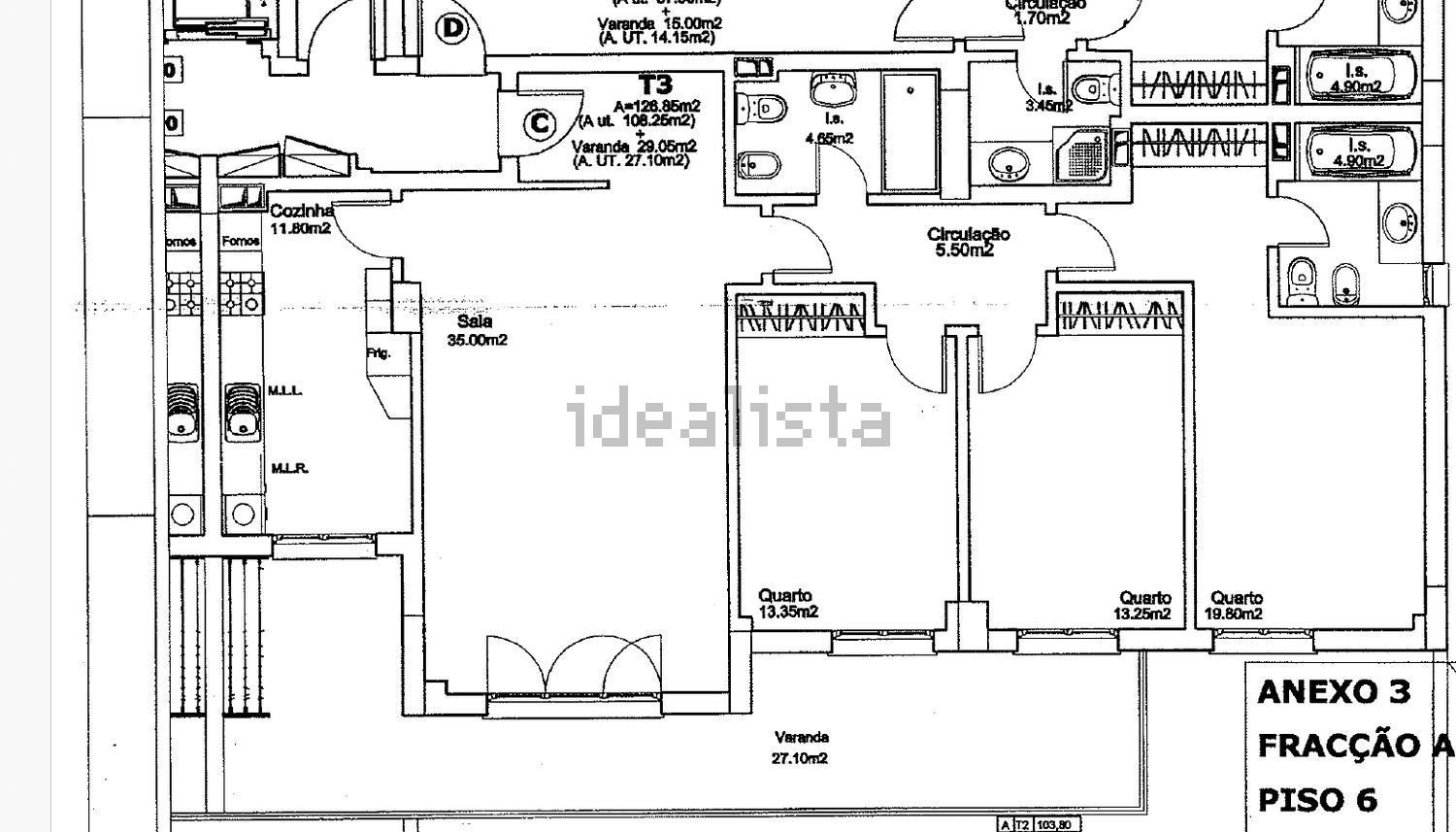 公寓 t3出售在Rua Manuel Teixeira Gomes, 14 - 平面图