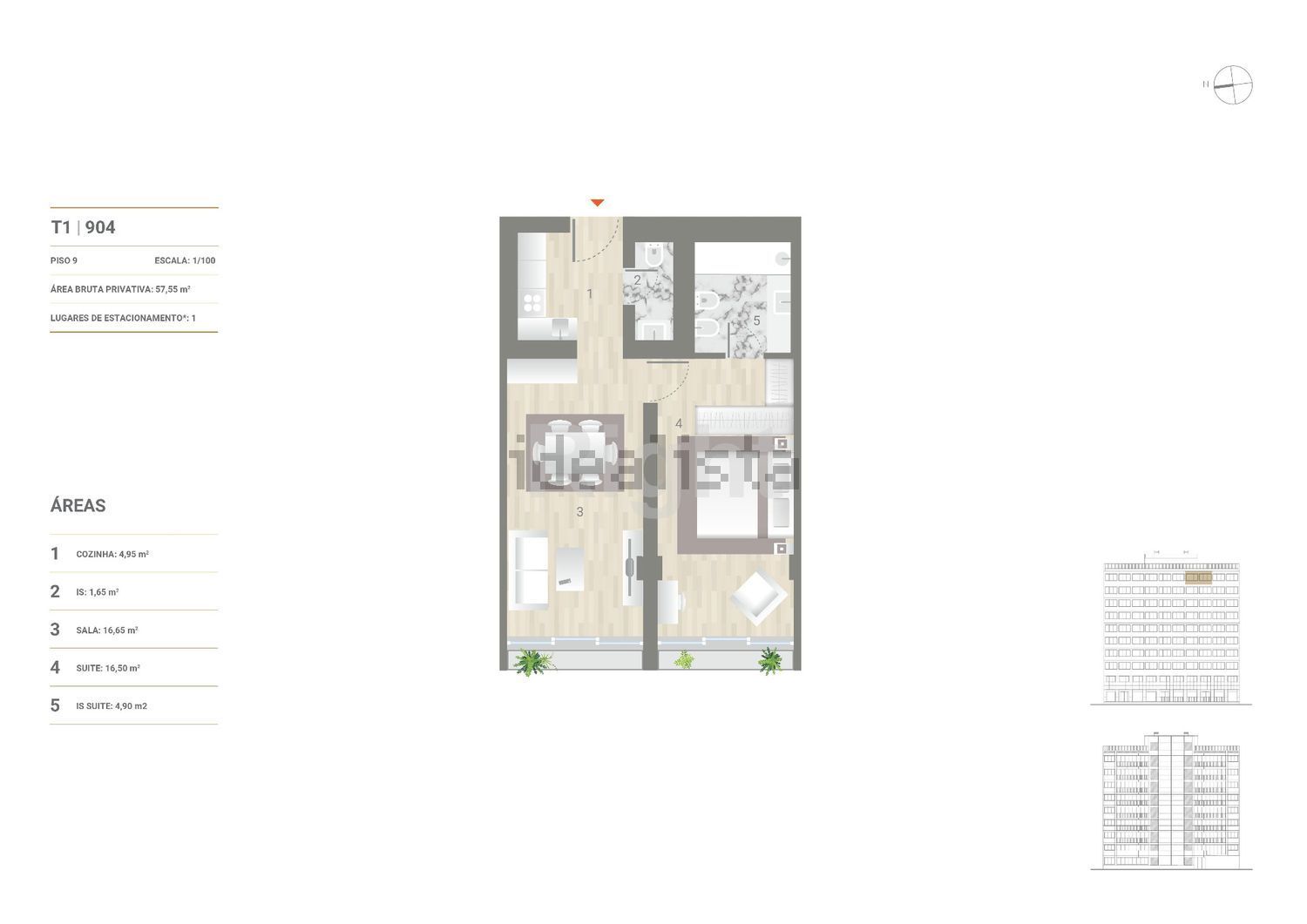 公寓 t1出售在Avenida Infante Santo, 34 - 平面图