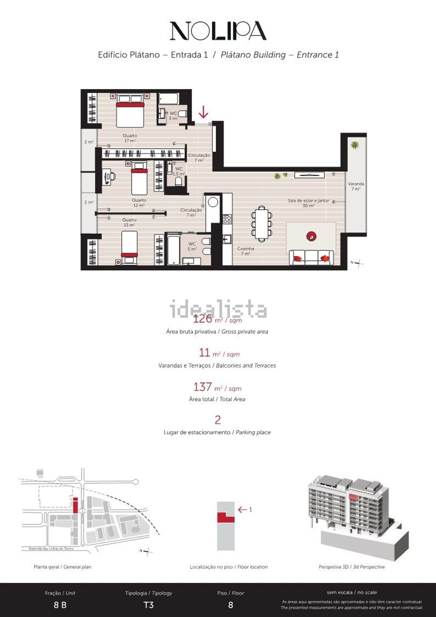 公寓 t3出售在Alameda das Linhas de Torres, 20 - 平面图
