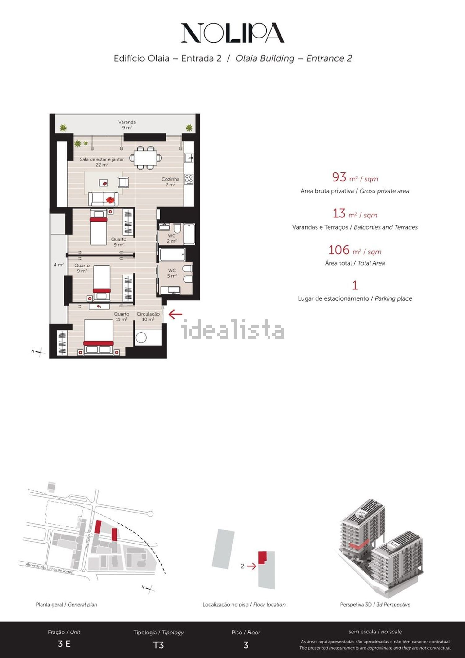 公寓 t3出售在Alameda das Linhas de Torres, 20 - 平面图