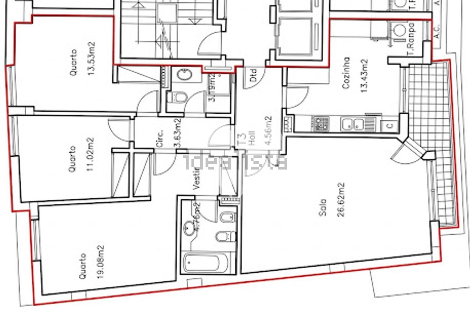 公寓 t3出售在Rua Engenheiro Ferry Borges, 2 - 平面图