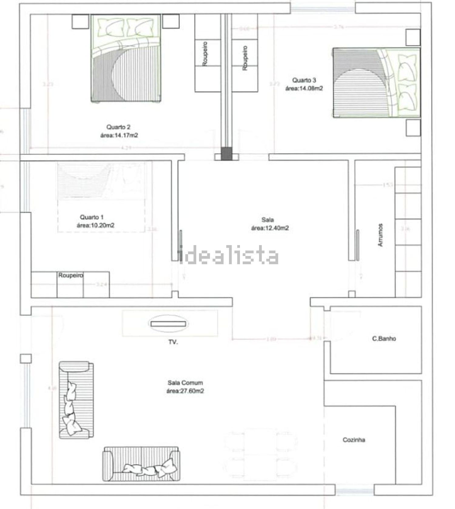 出租公寓 t3在Rua do Século XX, 17 - 平面图