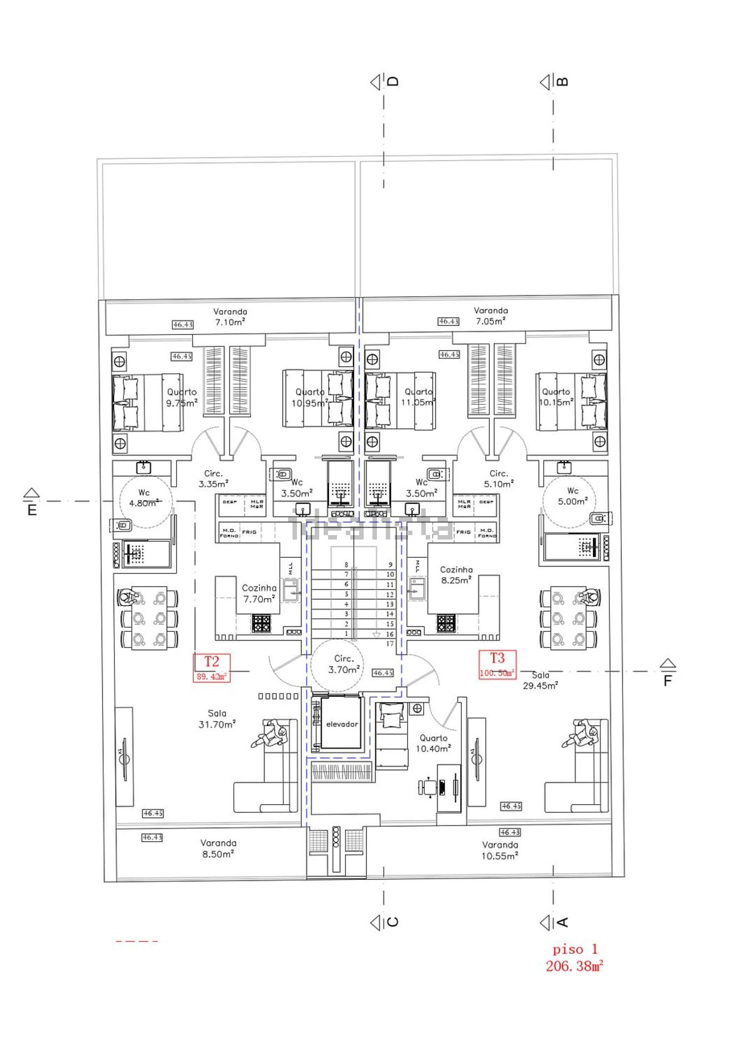 公寓 t3出售在Pinhal do General - 平面图