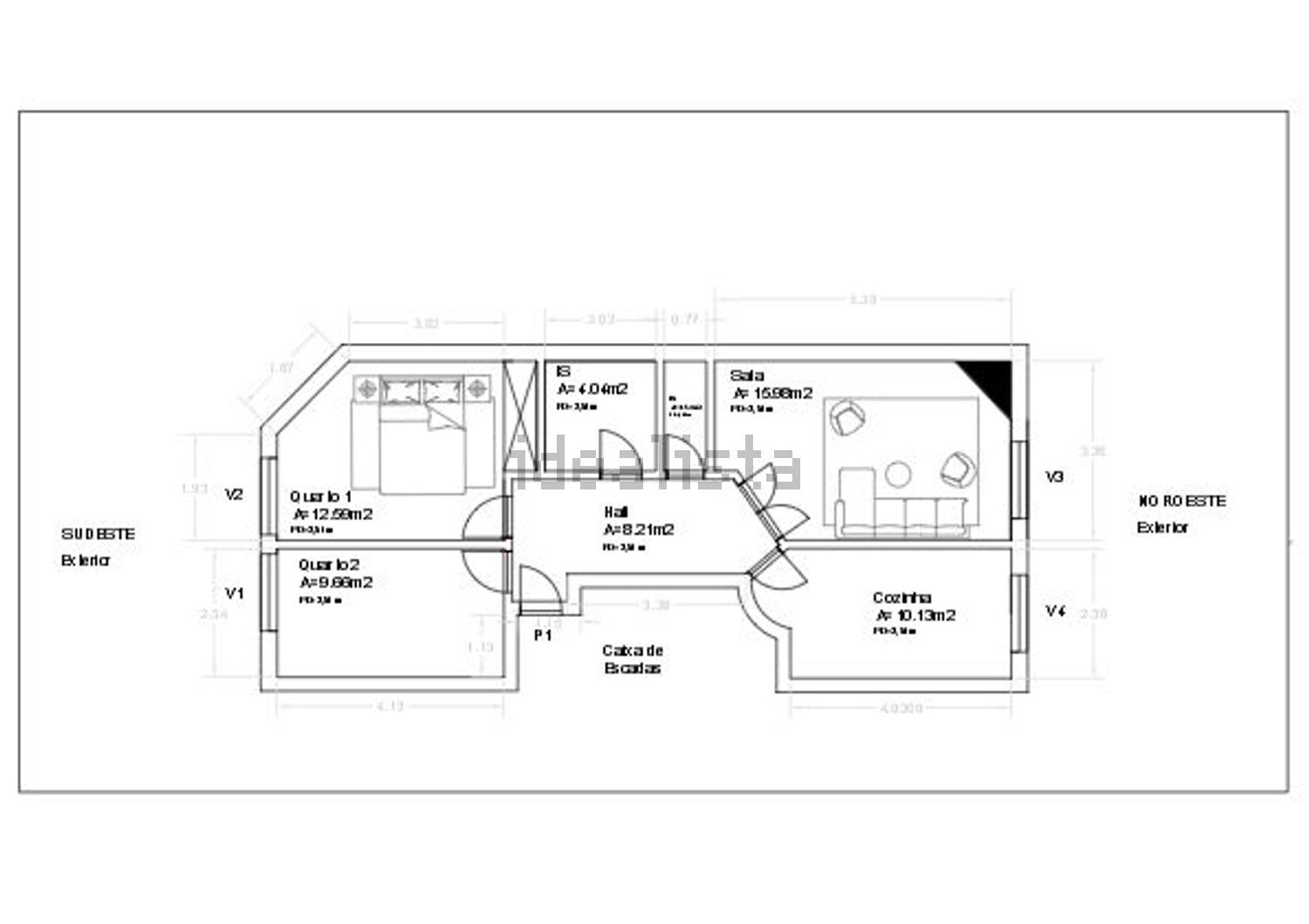 出租公寓 t2在Rua Luísa Tody, 88 - 平面图