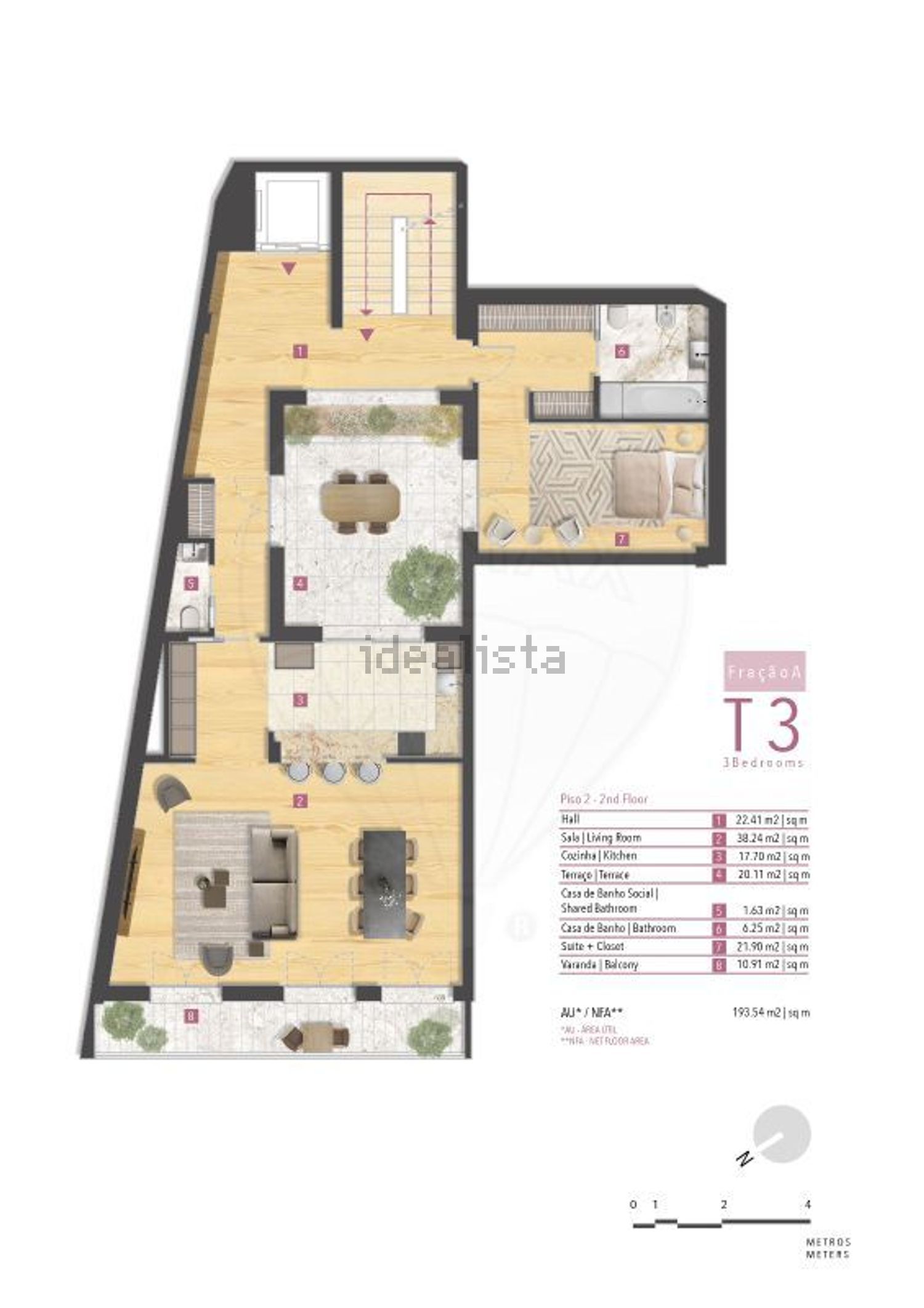 公寓 t3出售在Rua Almirante Gago Coutinho s/n - 平面图
