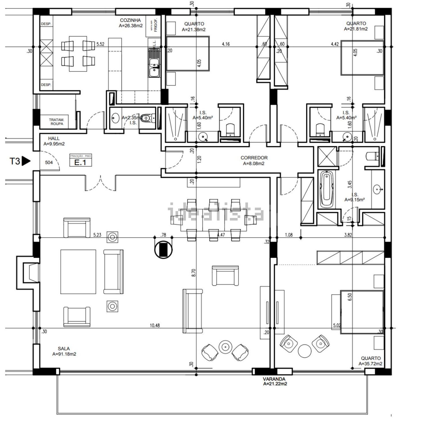 出租公寓 t3在Rua da Fonte da Granja, 30 - 平面图