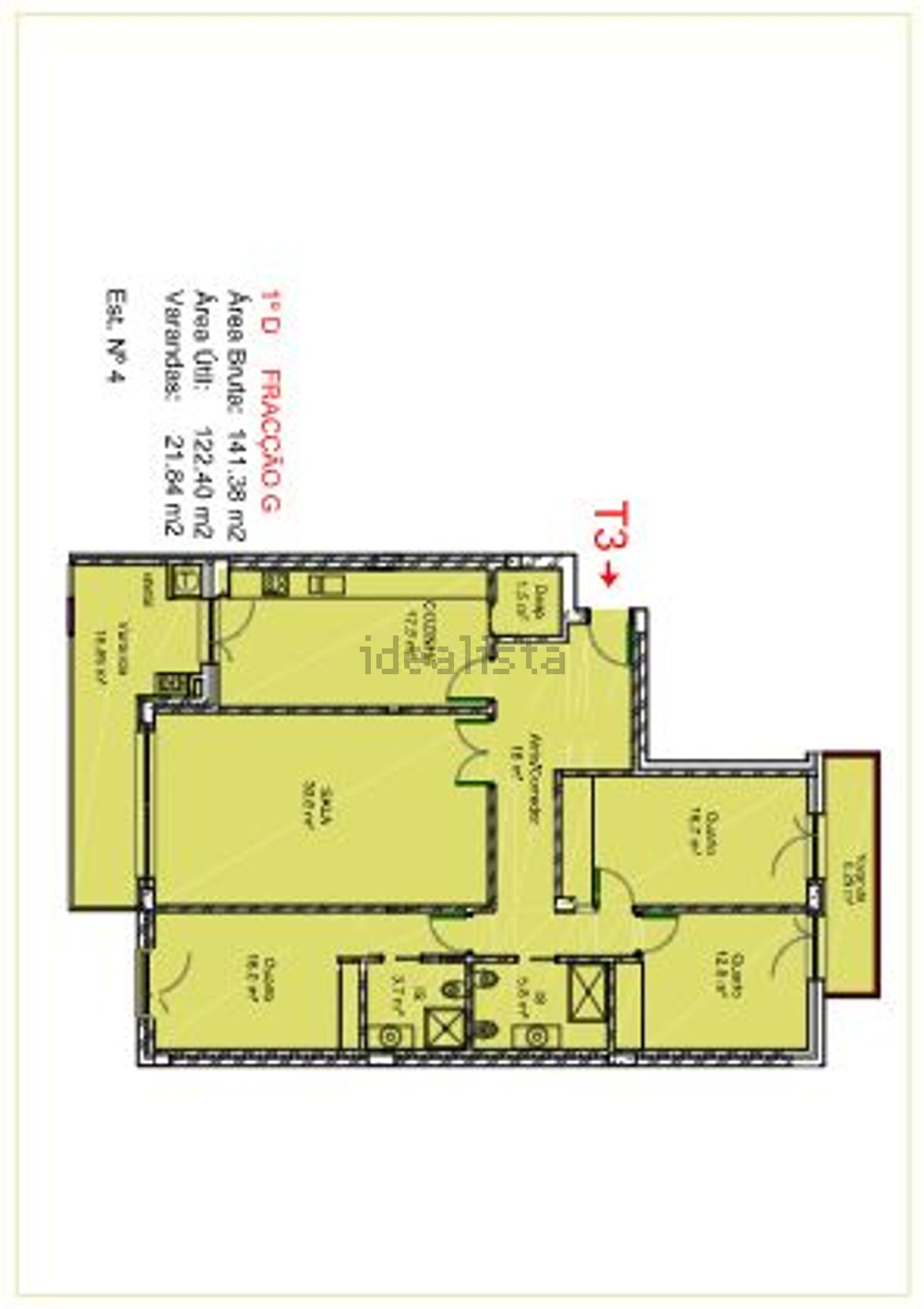 公寓 t3出售在Rua José do Pisão - 平面图