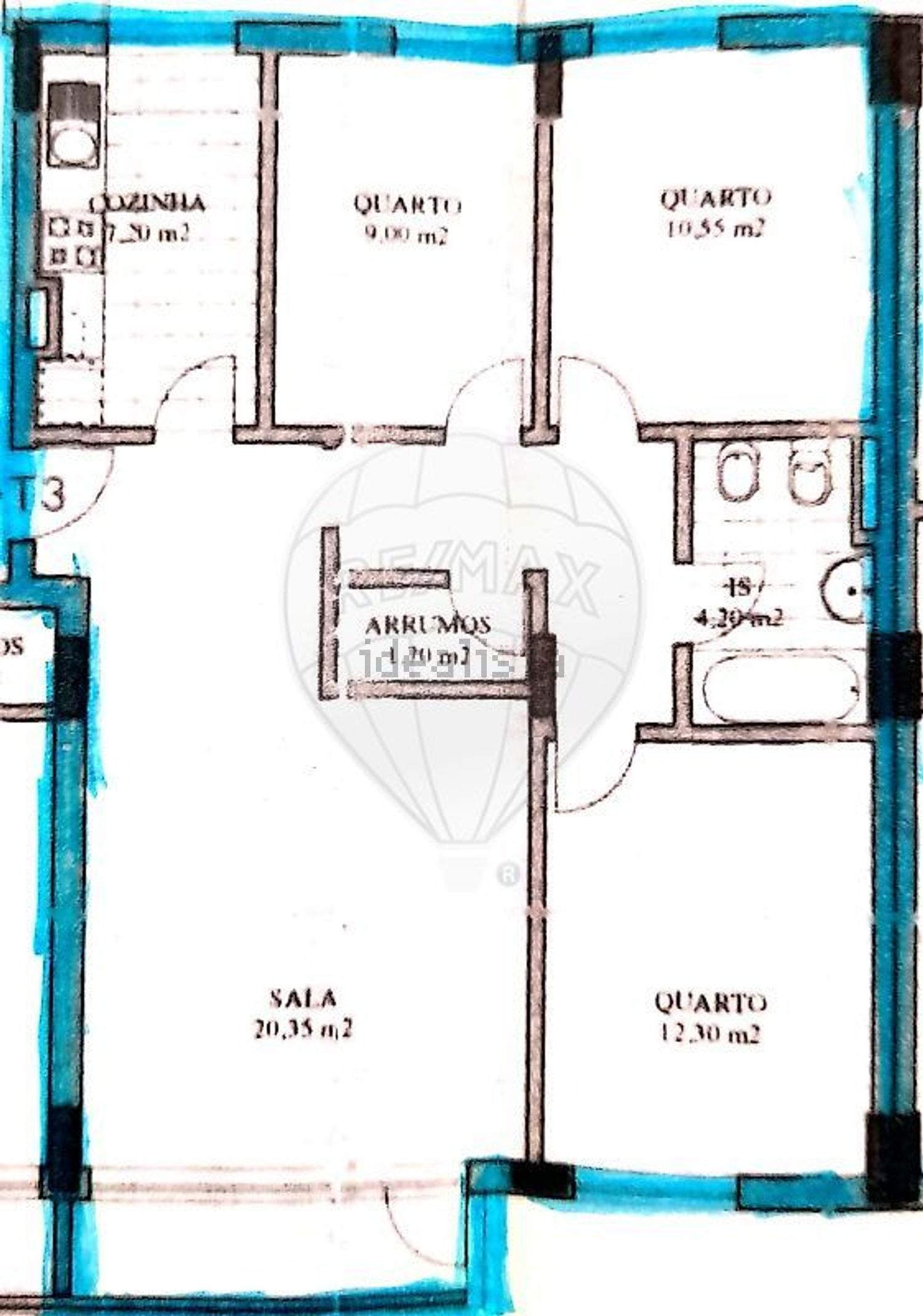 出租公寓 t3在Rua Joaquim Paço d' Arcos - 平面图