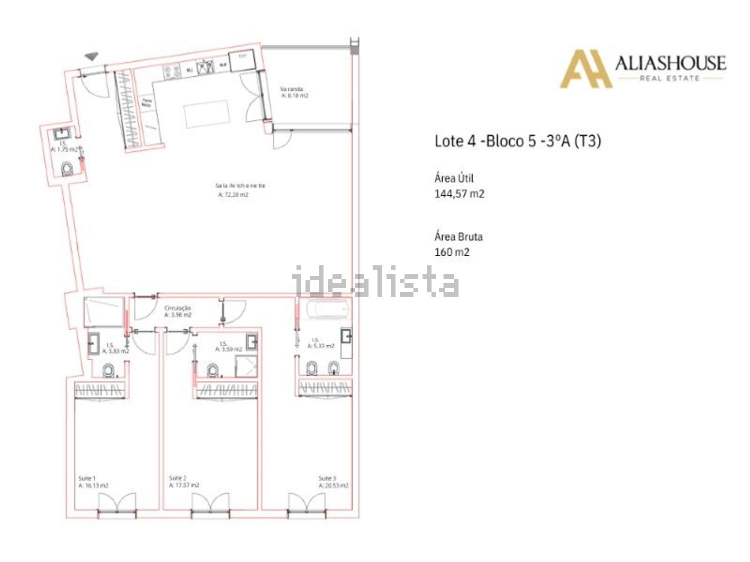 公寓 t3出售在Rua Padre António Vieira, 17 a - 平面图