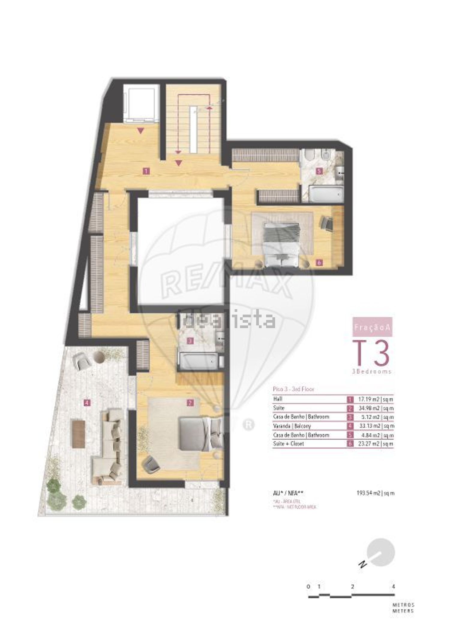公寓 t3出售在Rua Almirante Gago Coutinho s/n - 平面图