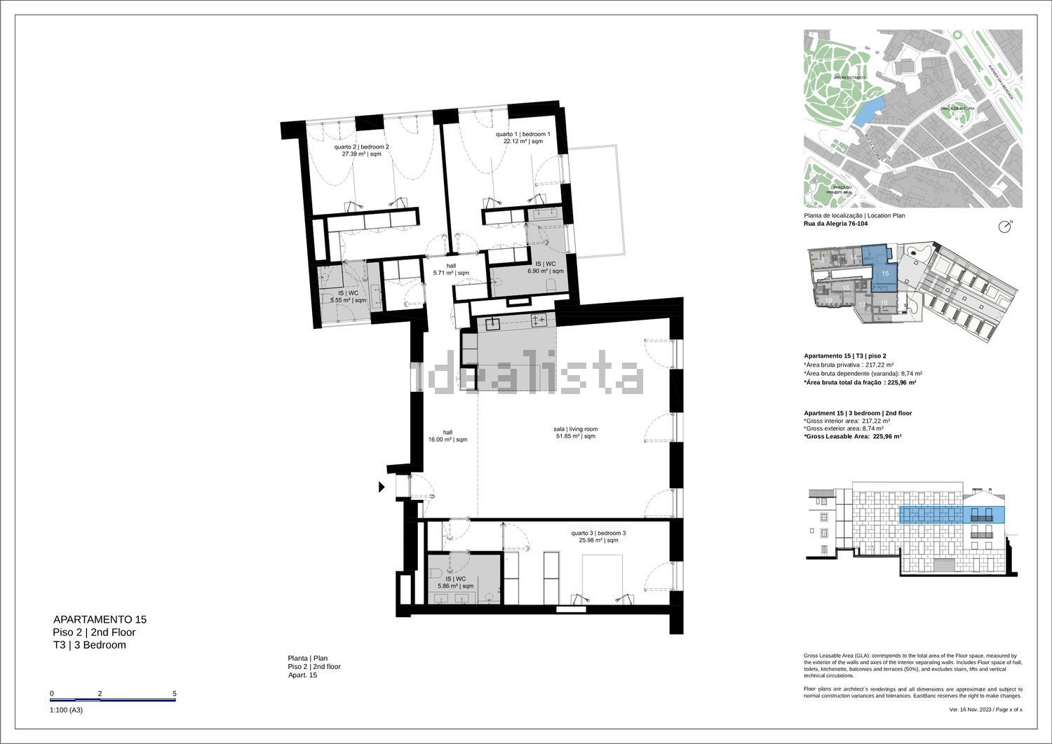 出租公寓 t3在Rua da Alegria - 平面图