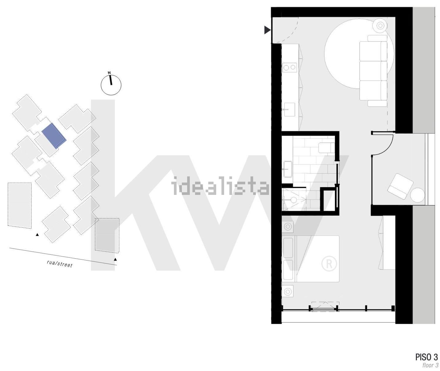 出租t0（单人公寓）在Marvila - 平面图