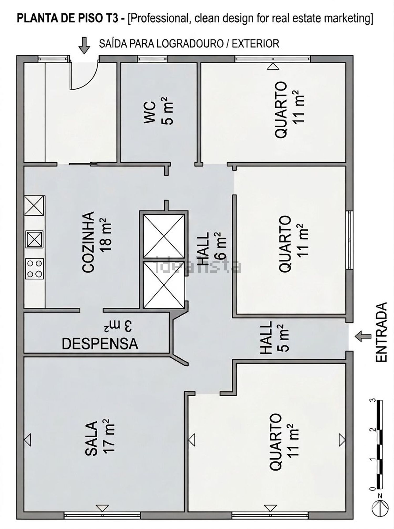 公寓 t3出售在Rua João Iteperano Duarte, 43 - 平面图
