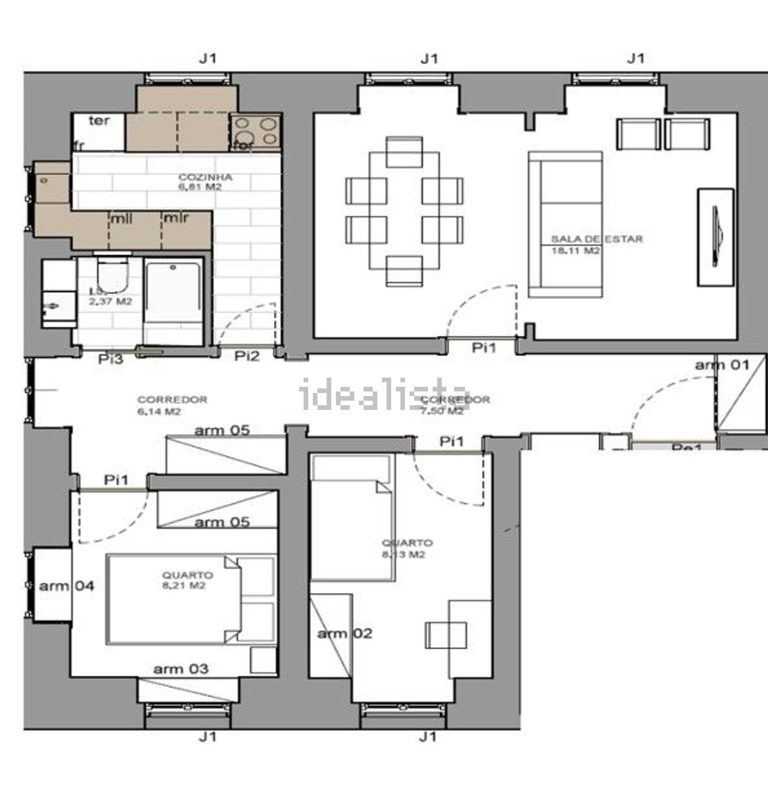 出租公寓 t2在Rua Francisco Rodrigues Ferreira, 7 - 平面图