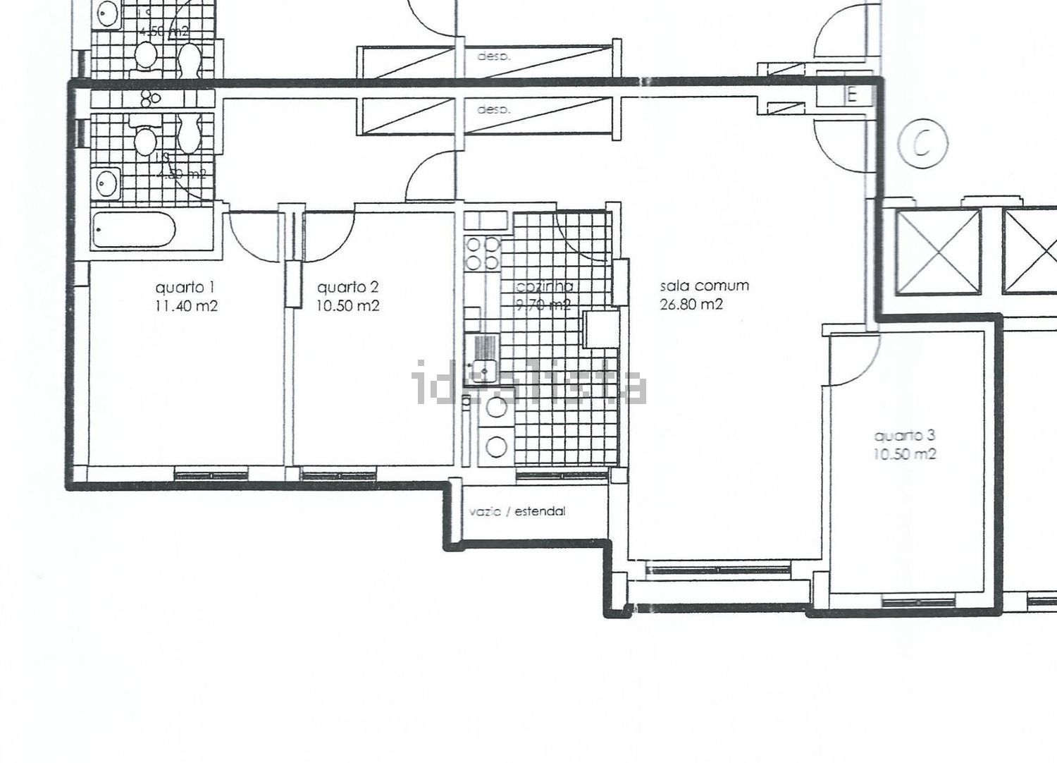 公寓 t3出售在Rua Fernando Gusmão - 平面图