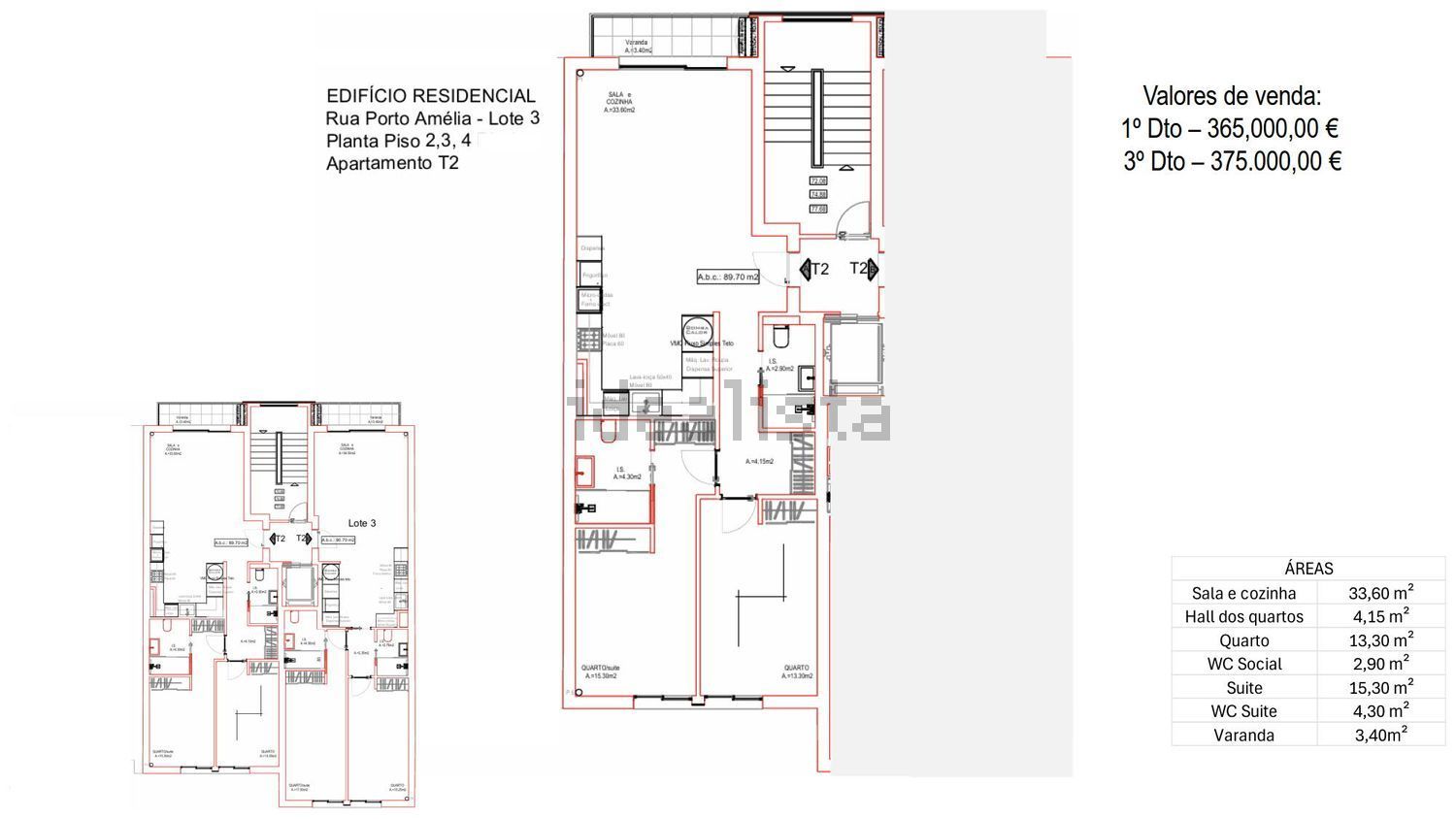 公寓 t2出售在Rua Porto Amélia, 3 - 平面图