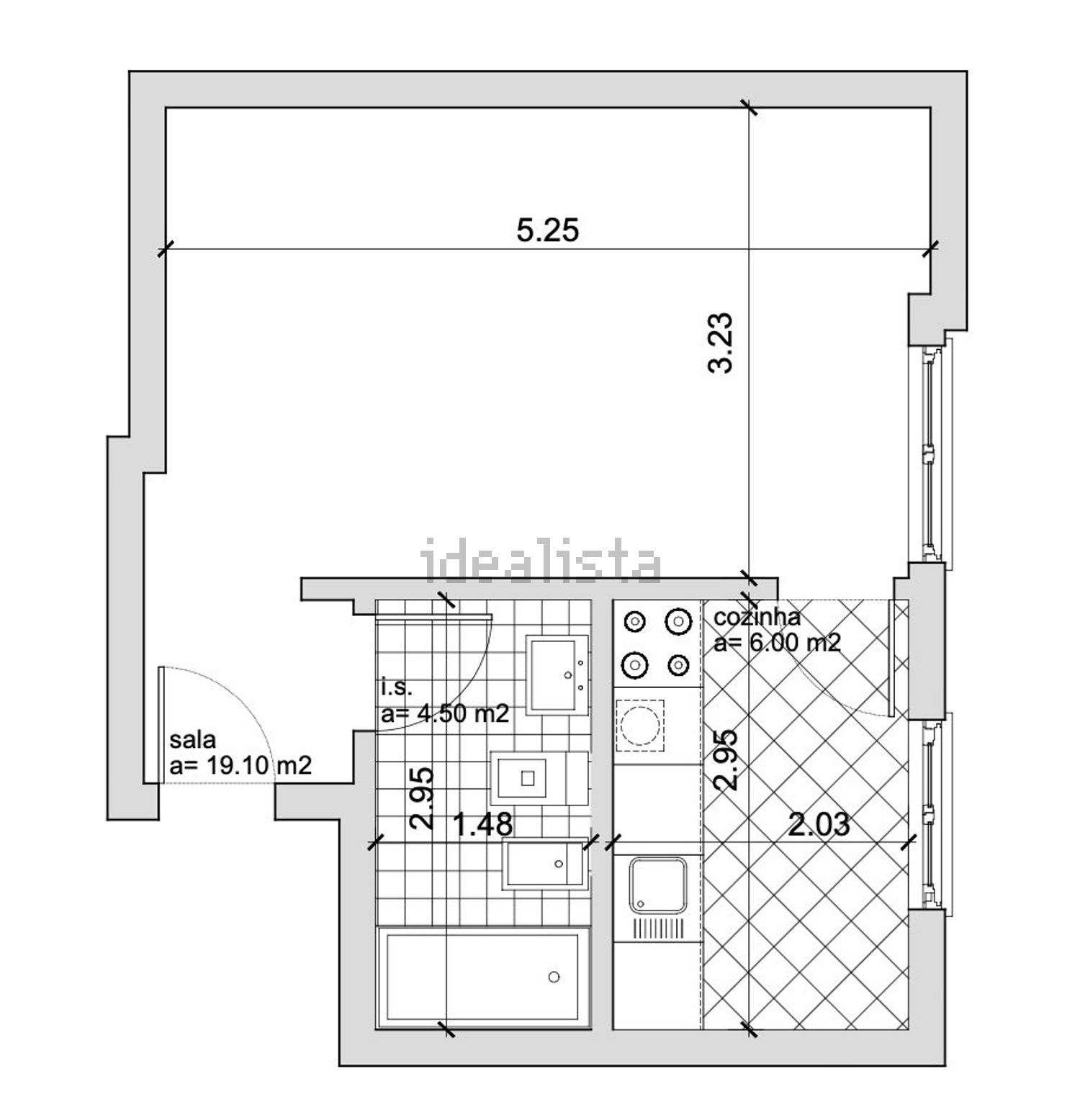 T0（单人公寓）出售在Rua dos Três Vales, 79 - 平面图