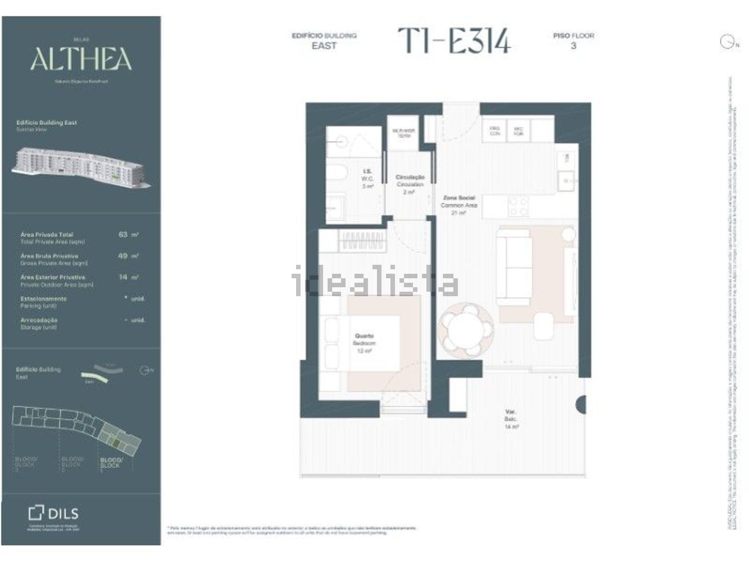 公寓 t1出售在Belas Clube Campo - 平面图