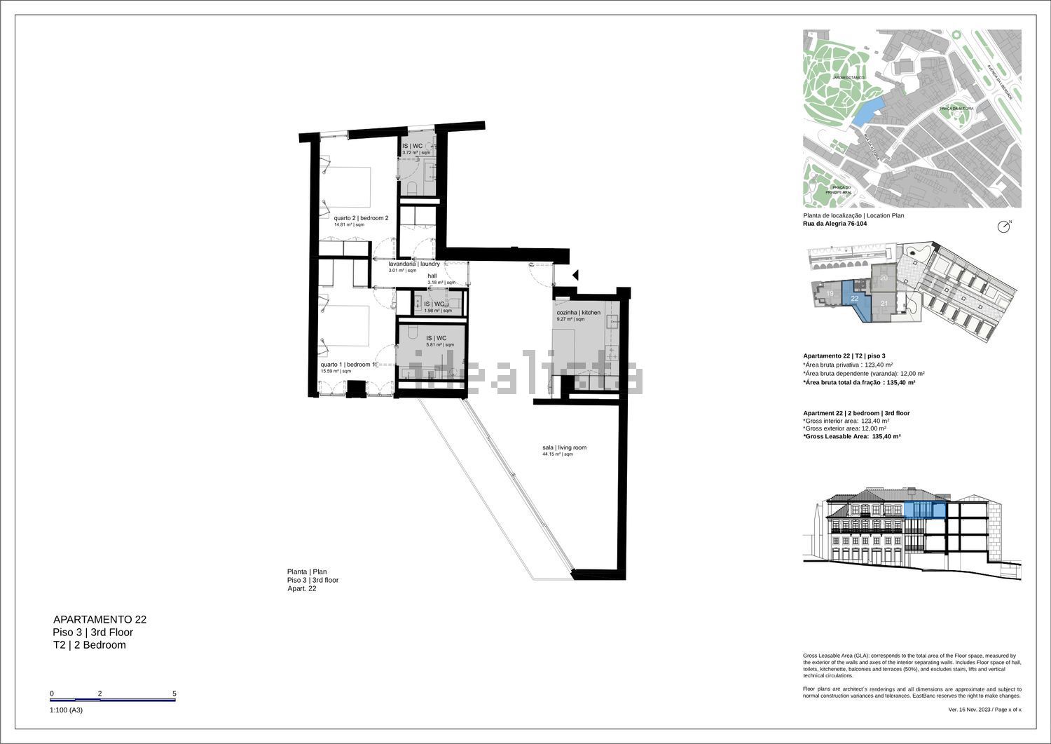 出租公寓 t2在Rua da Alegria - 平面图