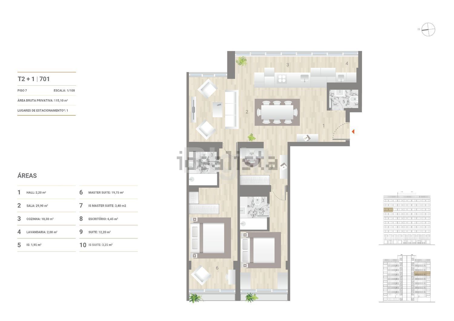 公寓 t2出售在Avenida Infante Santo, 34 - 平面图