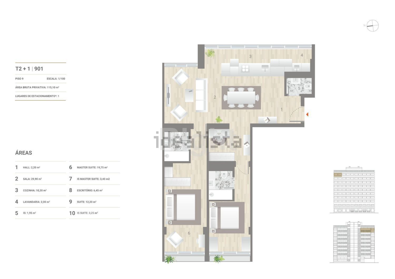 公寓 t2出售在Avenida Infante Santo, 34 - 平面图