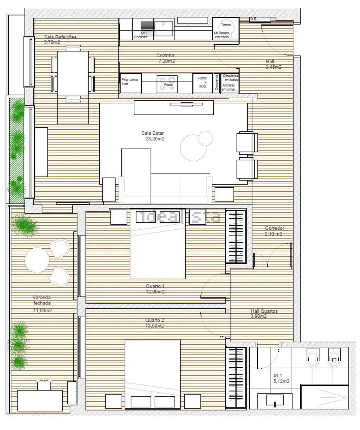出租公寓 t2在Rua Alfredo Lopes Vilaverde, 15 - 平面图