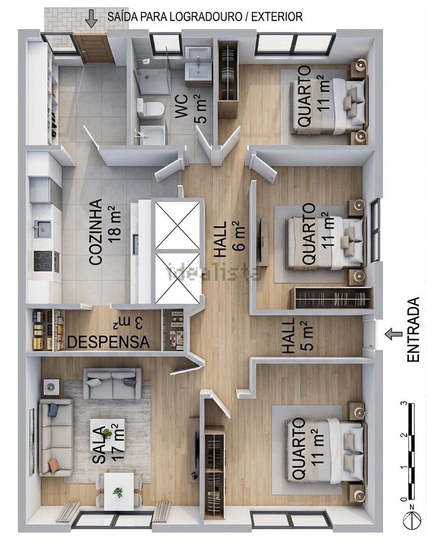 公寓 t3出售在Rua João Iteperano Duarte, 43 - 平面图