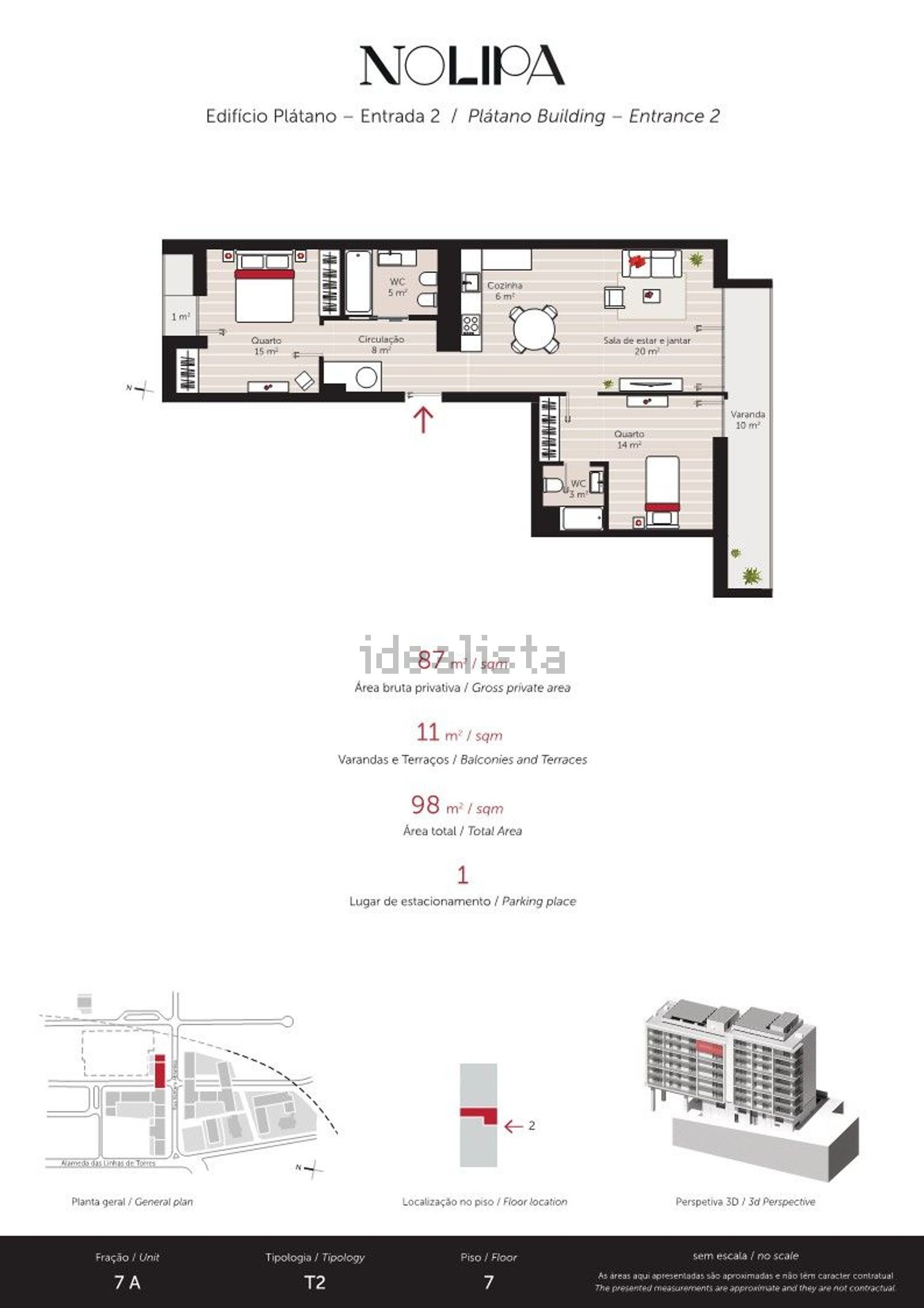 公寓 t2出售在Alameda das Linhas de Torres, 20 - 平面图