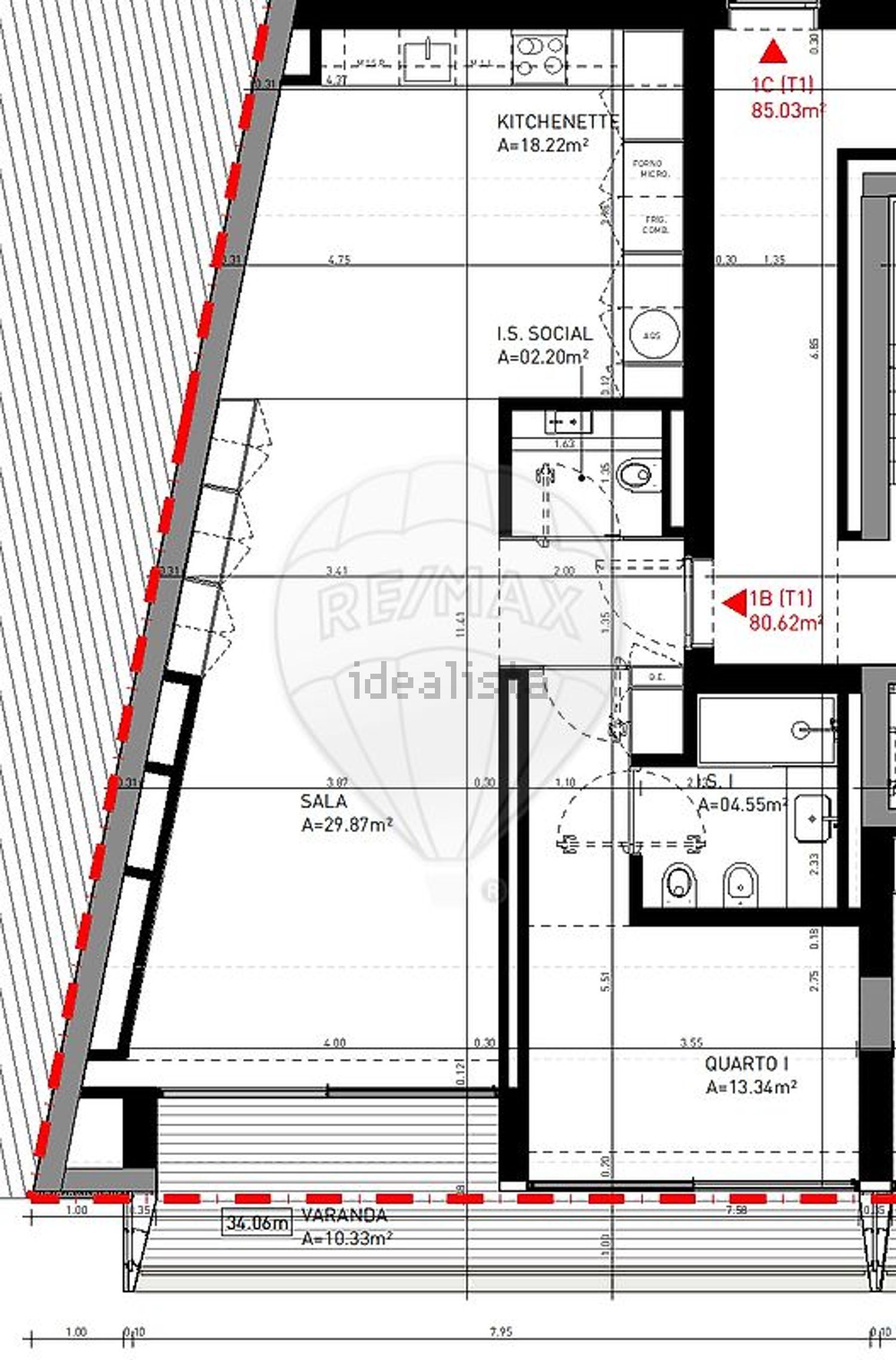 公寓 t1出售在Rua Rodrigues Sampaio - 平面图