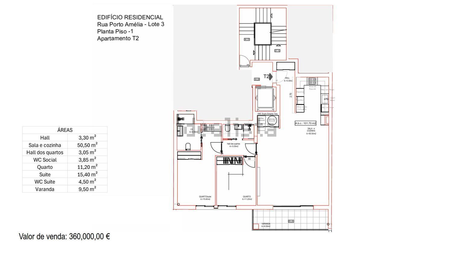 公寓 t2出售在Rua Porto Amélia, 3 - 平面图